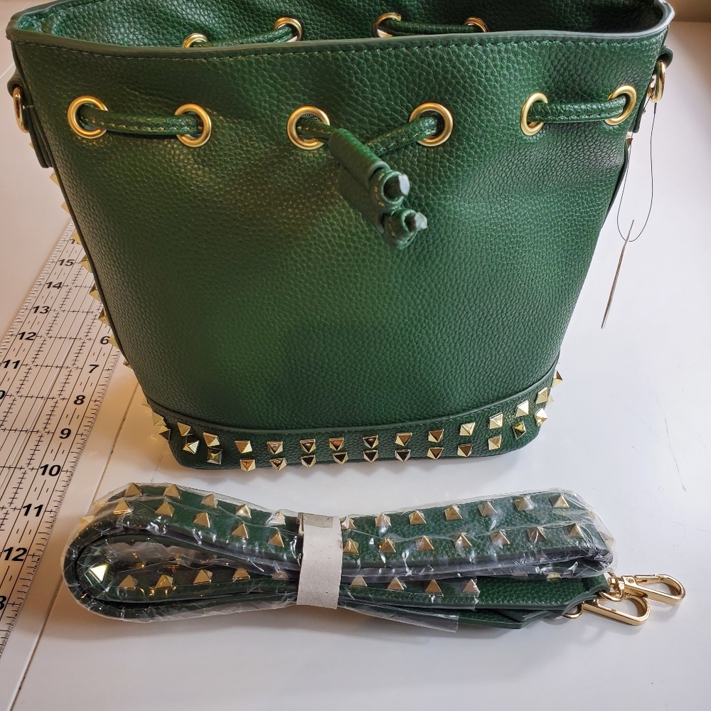 Green studded shoulder bag